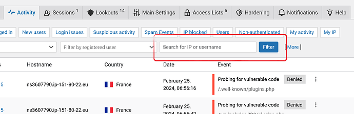 WordPress activity log IP WP Cerber